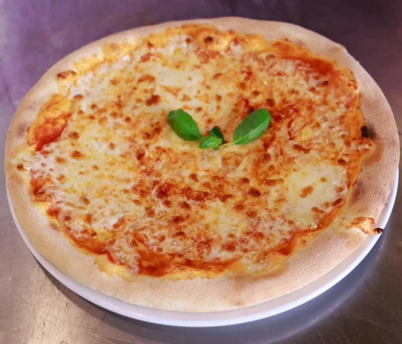Pizza margherita met verse basilicum
